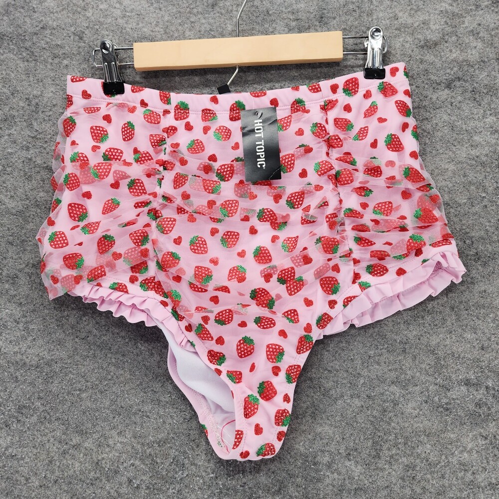Hot Topic Bikini Bottom Womens XL High Waist Pink Strawberry Heart